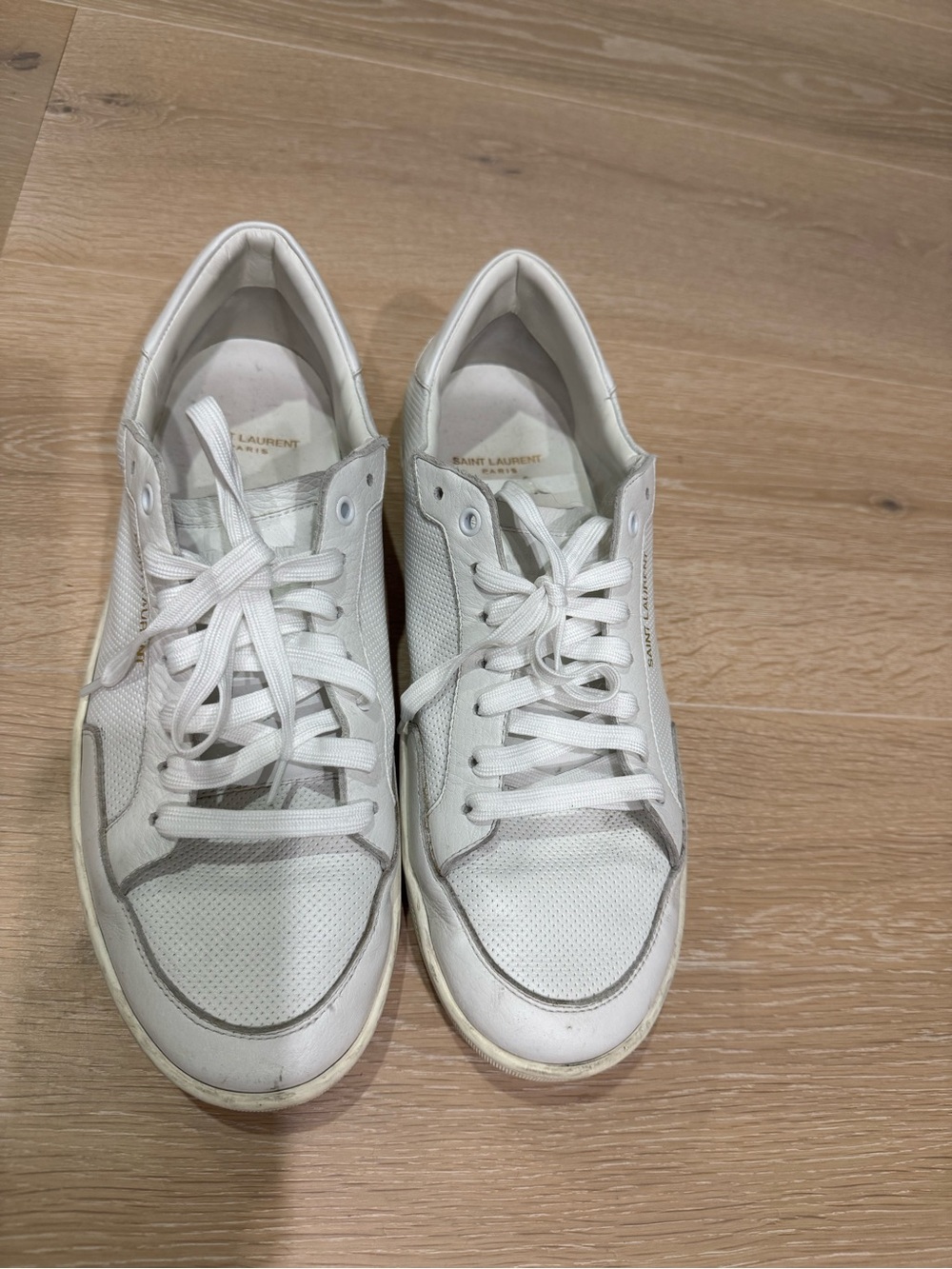 Saint Laurent White Low-Top Perforated Leather Sneakers